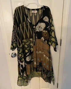 Sterling Styles Oversize transparente strukturierte Lagenlook mehrere Muster Tunika One Size - Bild 1 von 11
