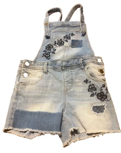 Love Fire Girls Overall Shorts Distressed Frayed Embroidered Large 10/12 - Picture 1 of 9