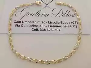 18K YELLOW WHITE GOLD BRACELET 4mm ALTERNATE 2+1 OVAL DOUBLE ROUNDED LINK 8.5" - Picture 1 of 8