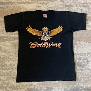Vintage Honda Goldwing Motorcycle 1996 Graphic Black TShirt Single Stitch Medium - Picture 1 of 9