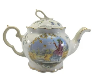 VTG Crown Dorset Staffordshire Teapot Victorian Woman Autumn Leaves England - Picture 1 of 12