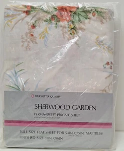 Nuevo Sears Sherwood Jardín Tamaño Completo Hoja Plana Percal Perma Prest De Colección Años 70 - Imagen 1 de 5