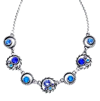 COLLAR HALO BRILLANTE TANZANITA PÚRPURA AZUL TONOS SWAROVSKI CRYS SLV CUELLO NUEVO CON ETIQUETAS + LATA Foto 1 de 4