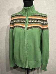 Eddie Bauer SZ XL Women’s Beautiful Green Nordic Wool 13% Full Zip Cardigan - Picture 1 of 7