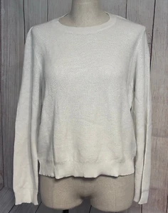 WOMENS M EILEEN FISHER TIGHT KNIT TENSEL STRETCH LIGHTWEIGHT SWEATER, BONE WHITE - Bild 1 von 5