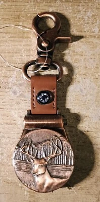 Vintage Quartz Mens Copper Pocket Watch 3-D Deer With Belt Clip And Compass - Image 1 of 3
