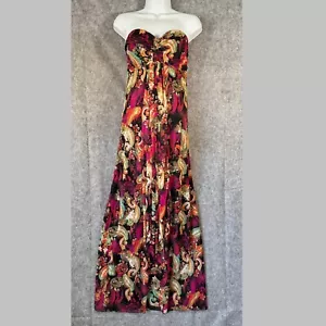 Y2K Strapless Bandeau Maxi Dress Womens Medium Floral Paisley Chiffon Babydoll - Picture 1 of 16