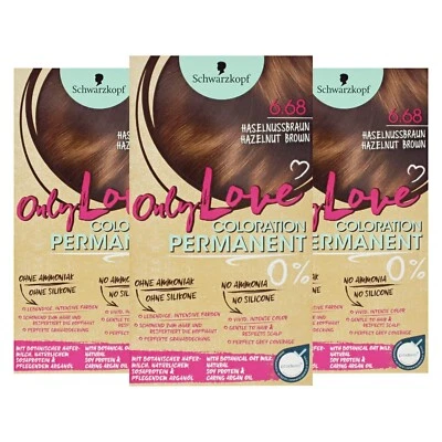 SCHWARZKOPF & HENKEL 3x Schwarzkopf Only Love Coloration Haarfarbe Färbemittel 6.68 Haselnussbraun
