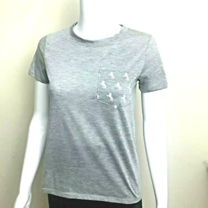 Camiseta Gráfica Unicornios XS Mujer Trenzada Gris Blanco Bolsillo Manga Corta Alta Baja - Imagen 1 de 10