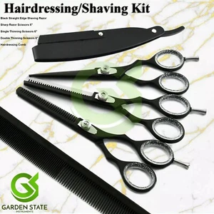 Barber Hairdresser Kit Hair Cutting Shears Thinning Scissors Shave Razor Comb - Picture 1 of 1