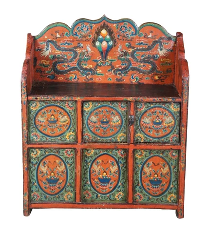 Antique Tibetan Elm Pegam Apothecary Bookcase Chest Altar Cabinet Bench Seat 43 Cover