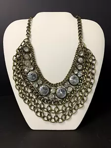 Marlyn Schiff Bronze Tone Chain Large Rhinestones Rock & Roll Bib Necklace - Picture 1 of 8