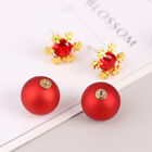 Korean Style Minimalist Snowflake Earrings Red Pearl Double-sided Earrings s