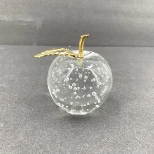 Glas Apfel goldfarben Stiel Briefbeschwerer Klarglas Figur 3,5" groß Vintage  - Bild 1 von 8