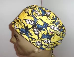 Men's scrub hat, minions on yellow, Kevin, Bob and more Sahalee ties in the back - Picture 1 of 6
