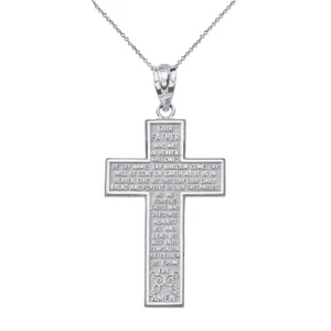 925 Sterling Silver The Lord's Our Father Prayer Cross Pendant Necklace - Picture 1 of 3