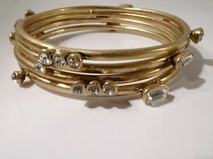 J.Crew Women's Brass Crystal Baguette Bangle Set of 4 NIP 89.50 - Picture 1 of 7