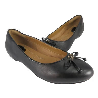 Mocasín de vestido de ballet Clarks artesanal con lazo plano para mujer talla 7M de cuero negro sin cordones Foto 1 de 4