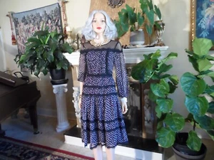 New Diane Von Furstenberg Navy Blue Multi 100% Silk Chiffon Peasant Dress Size 2 - Picture 1 of 24