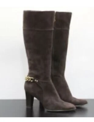 BOTAS HASTA LA RODILLA TAHARI MUJER MARRÓN GAMUZA HERRAJES DORADOS S 6 MEDIANAS USADAS Foto 1 de 4