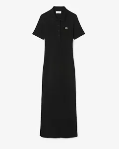 Lacoste Logo Long Ribbed Cotton Polo Dress Women’s 38 M UK 10-12 Black EF9622-00 - Picture 1 of 3