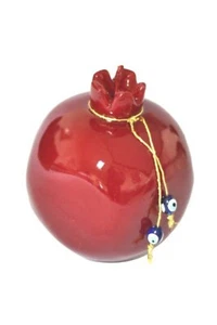 Red Pomegranate Decorative Candle with Evil Eye Beads 10cm Turkish Amulet Nazar - Picture 1 of 1