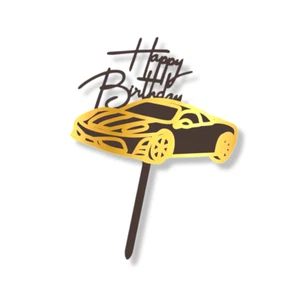 Acrylic Cake Topper Happy Birthday Black Gold Racing Car Party Decoration Design - Picture 1 of 2