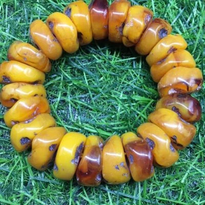 Pulsera ámbar caramelo 20 mm cuentas ámbar sangre pollo amarillo ámbar joyería Foto 1 de 4