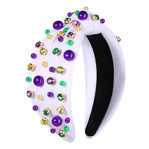 Women's Pearl Rhinestone Beads Jeweled Hairband - Wide Knotted Fashion Access... - Picture 1 of 7