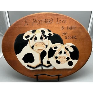 One-of-A-Kind HandPainted "A Mother is Like No Utter" Cow Calf Wood Wall Plaque  - Picture 1 of 6