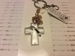 CROSS & BEAD KEYCHAIN GANZ New w/tag ACRYLIC CROSS-METAL KEY RING-ACRYLIC BEADS - Picture 1 of 2