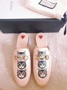 New Gucci Women Light Pink MysticCat Princetown Loafers Slippers UK 4 EU 37 US 7 - Picture 1 of 15