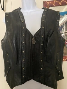 Harley Davidson Woman’s Leather Vest Full Zip Embellishment Size Xl Gorgeous Euc - Picture 1 of 7