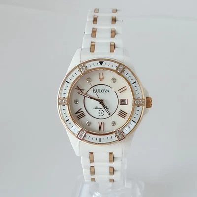 Bulova Women's Marine Star  White Ceramic Watch 37 MM 98R241 Diamonds  - Image 1 of 4