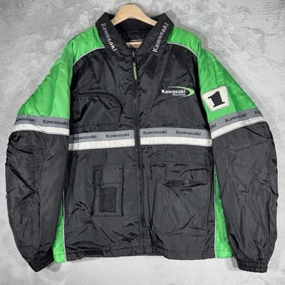 Chaqueta de carreras Kawasaki de colección para hombre XL negra verde #1 hecha en Corea años 90 deportes de motor Foto 1 de 4