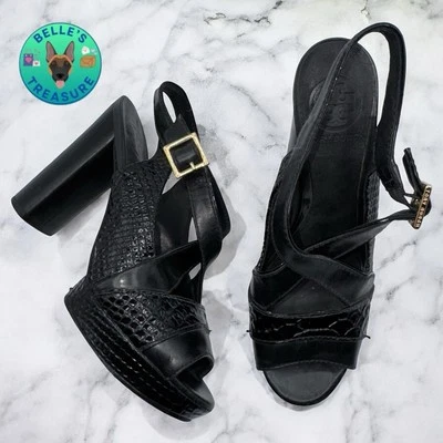 Zapatos Tory Burch Deidre Para Mujer’s 6 Cuero Negro Piel de Serpiente Eslinga Tacones Bloque $278 Foto 1 de 4