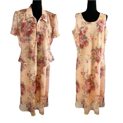 K Studio 女式 16 花桃色连衣裙分层上衣半透明衬里 — 第 1/4 张图片