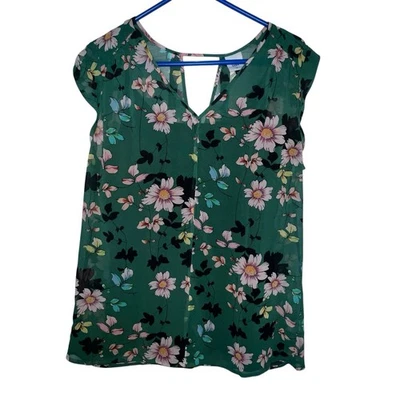 Blusa de sombra floral verde CAbi para mujer talla mediana transparente #3619 sin mangas cuello en VN Foto 1 de 4