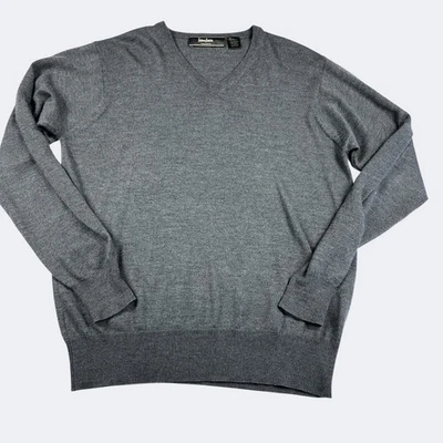 Neiman Marcus Gray V-Neck Sweater Cashmere Silk Blend Classic Luxe Size Medium - Image 1 of 4