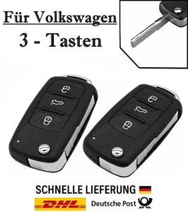 2x Ersatz Klappschlüssel Gehäuse für VW 3-Tasten PKW Fernbedienung KS46 - HU66 - Picture 1 of 7