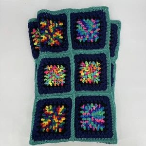 vintage granny square blanket crochet 80s 90s 70s knit throw cottage colorful - Picture 1 of 3