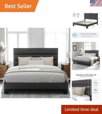 Elegante marco de cama tapizado de tamaño completo con soporte de listones resistente - gris oscuro Foto 1 de 4