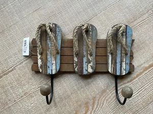 Strand Deko Wandmontage Haken Rack Holz Eisen Braun Blau Flip Flops Seil - Bild 1 von 4