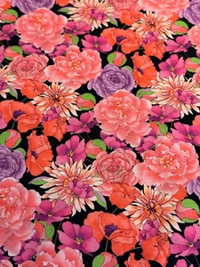 GLORIOUS GARDEN BY QUILTING TREASURES MAGENTA RED PINK FLOWERS FABRIC HALF YD - Picture 1 of 5