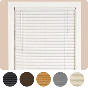 PVC BLIND Wood Effect Window Venetian Blind White Trimable Easy Fit Home Office - Picture 1 of 21