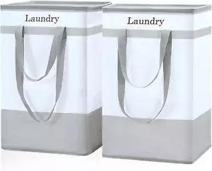78L Laundry Basket, 2 Pack Collapsible Hamper for Bathroom Clothes Storage Grey - Picture 1 of 12