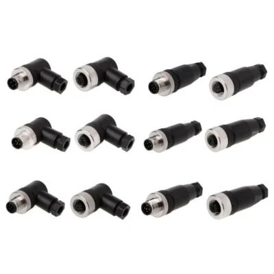M12 Connector 4 5 8 12 Pin Sensor Adapter Male/Female Straight/Right Angle Plug - Image 1 of 4