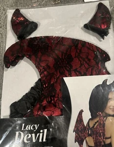 Fun World Halloween Lacy Devil Horns & Wings Costume Kit, One-Size, Red Black - Picture 1 of 2