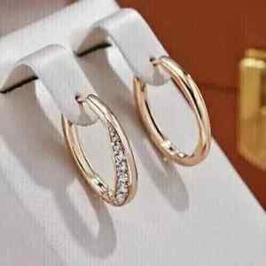 Round Lab-Created Diamond Women's Huggee Hoop Earrings 14K Rose Gold Plated