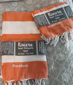 2Turkish Towel by Riviera Towel Co BeachCotton Towel Coral/White Stripes38x60new - Picture 1 of 3